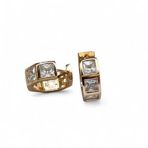 Gold Tone and Square Stone Hoop Earrings